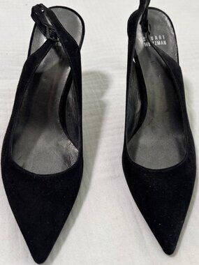 Stuart Weitzman Black Suede Slingback Heels,New, High Quality, Size: 8.5